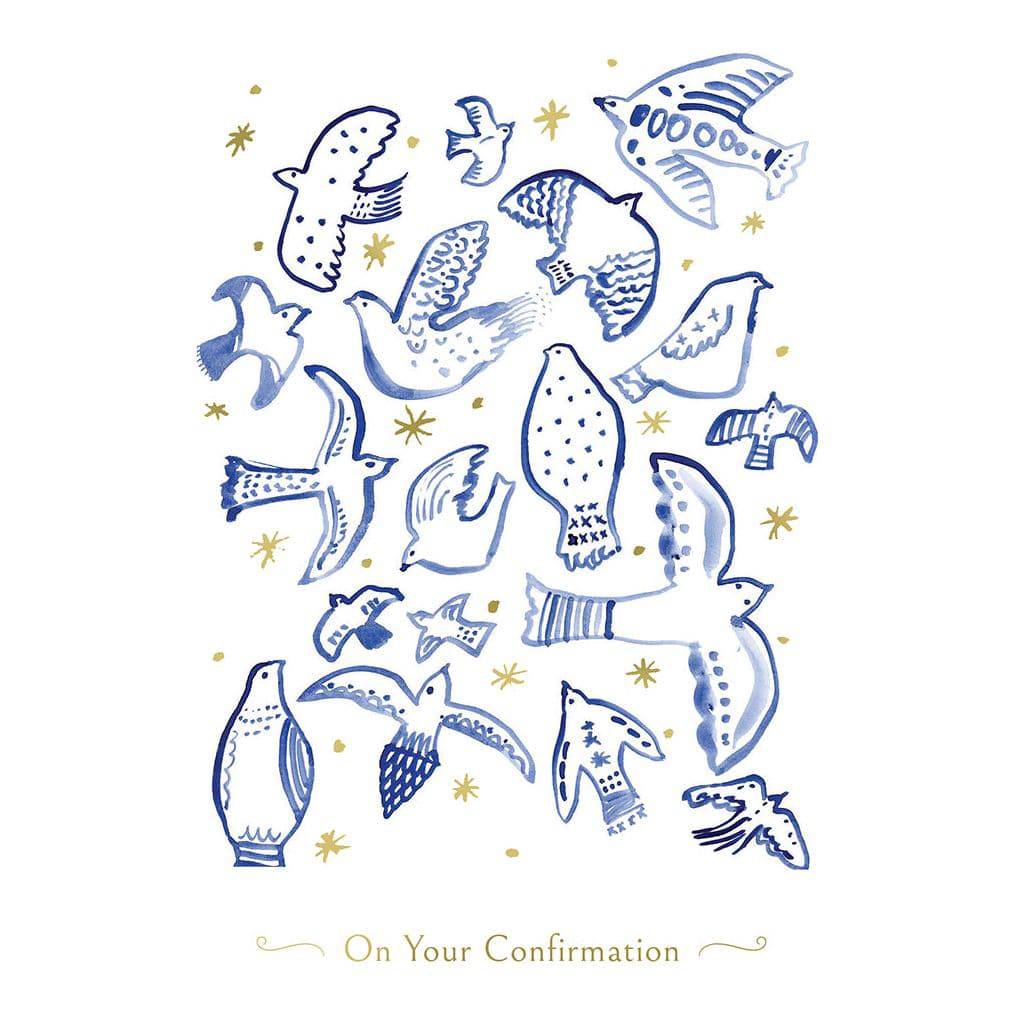 Pictura Linear Doves Around Confirmation Card featuring elegant dove illustrations for religious celebration and special occasions.